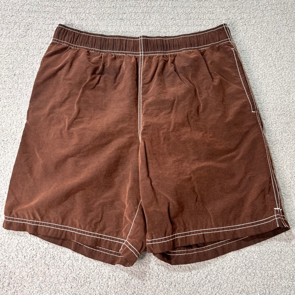 Roundtree & Yorke Swim Trunks Board Shorts M Brown Contrast Stitch Retro Surf‎